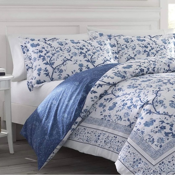 Laura Ashley Charlotte Blue Cotton Duvet Cover Set Blue Twin - Picture 2 of 7